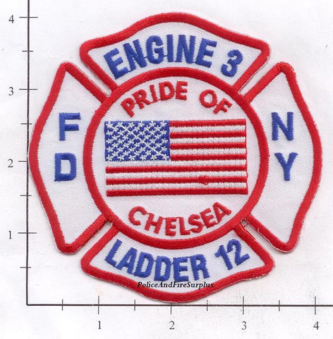 New York City Engine 3 Ladder 12 Fire Dept Patch v9 Flag
